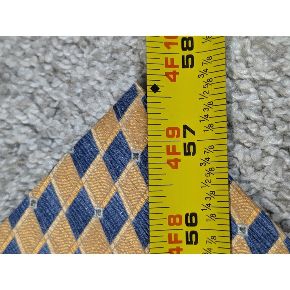 Geoffrey Beene Tie Mens OS Gold Blue Diamond Harlequin 100%‎ Silk Classic Wide